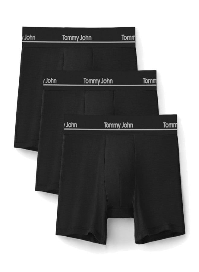 Tommy John Men's Luxe Boxer Briefs Underwear - 4" 3-Pack, Viscose Derived From Bamboo, Stay-Put Waistband & Support Pouch (Black, Large) - Image 1